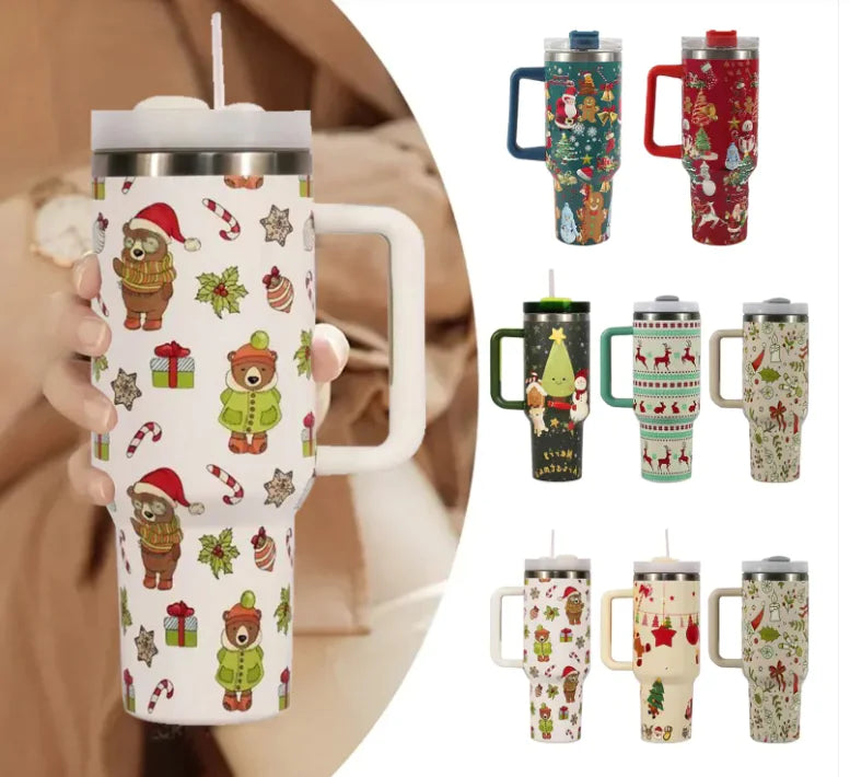 New Christmas Pattern Tumbler With Handle